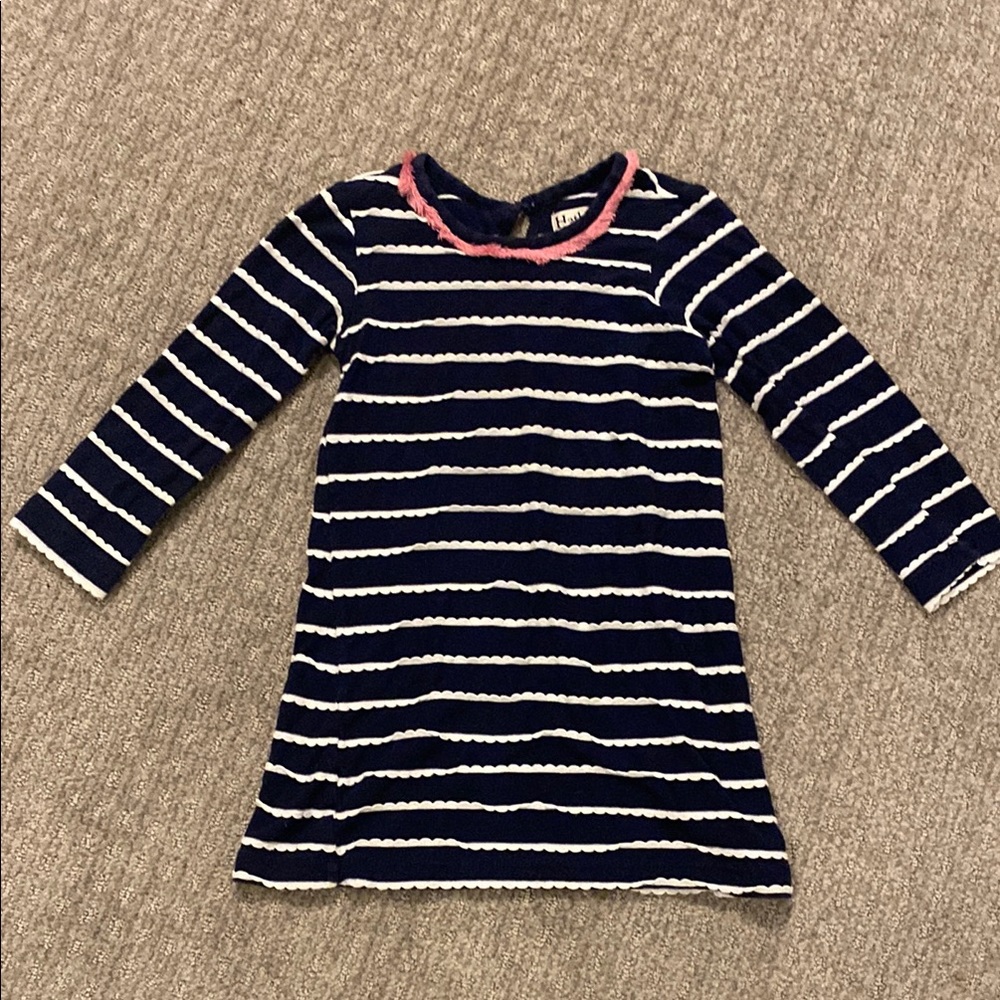 Striped Navy and White Dress with Pink Accents